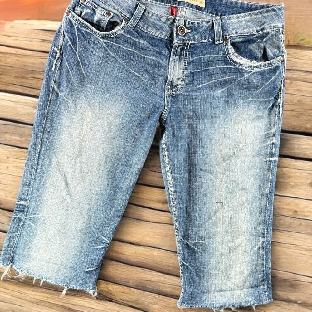 BKE Denim Shorts Men 34 Blue Culture Jorts Stretch Frayed Hem Distressed Grunge